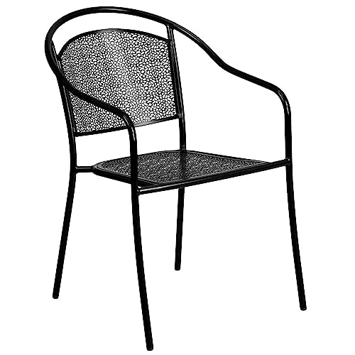 Flash Furniture Oia 5-Piece Commercial Grade Steel Patio Table and Chairs Set, Outdoor Dining Set with Square Table and 4 Round Back Chairs, Black - CookCave