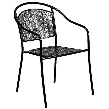 Flash Furniture Oia 5-Piece Commercial Grade Steel Patio Table and Chairs Set, Outdoor Dining Set with Square Table and 4 Round Back Chairs, Black - CookCave