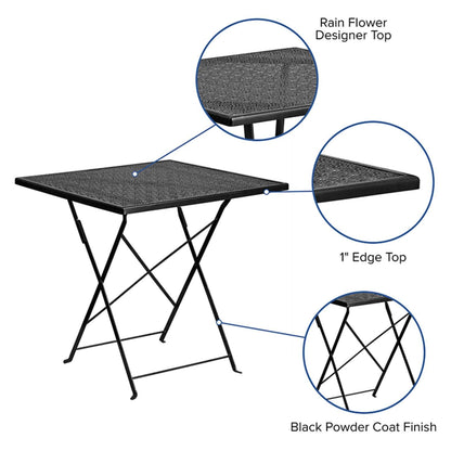 Flash Furniture Oia Commercial Grade 28" Square Black Indoor-Outdoor Steel Folding Patio Table - CookCave