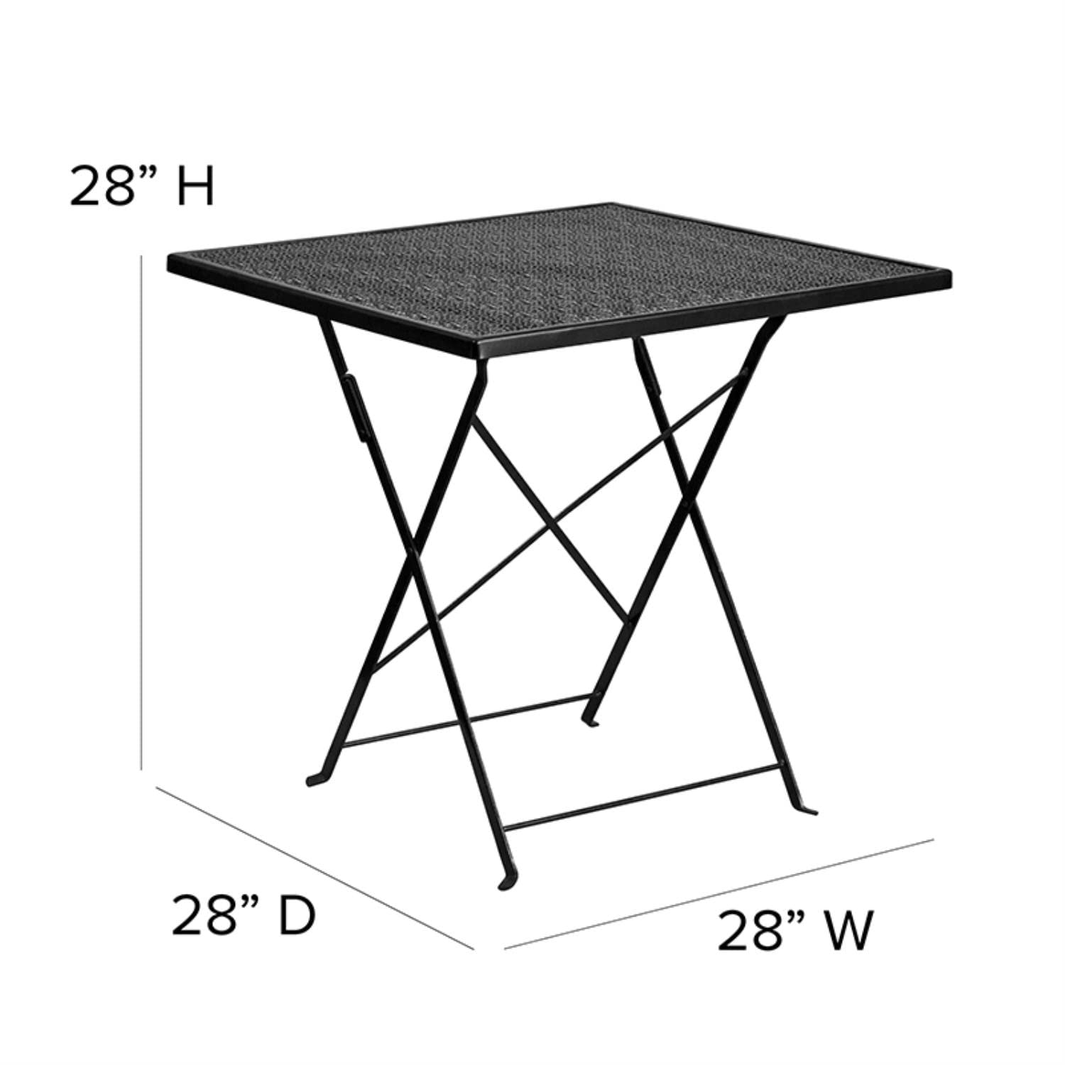 Flash Furniture Oia Commercial Grade 28" Square Black Indoor-Outdoor Steel Folding Patio Table - CookCave