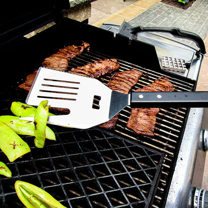 FLIPFORK Boss 5 in 1 Grill Spatula with Knife, Fork, Bottle Opener and Turner BBQ Tools. All in One Grill Accessories Set for Outdoor Grills. 18 inch Grilling Accessories BBQ Set (Black) - CookCave