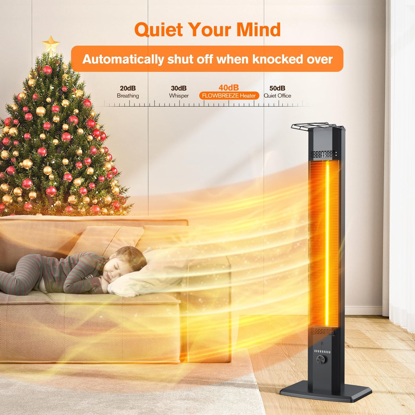 FLOWBREEZE Patio Heater, Portable Outdoor Heater, 1200W, 3S Instant Heating, Infrared Heater with 60°Oscillating, 180min Timer, Tip-over Protection, Super Quiet Electric Heaters for Indoor Outdoor Use - CookCave