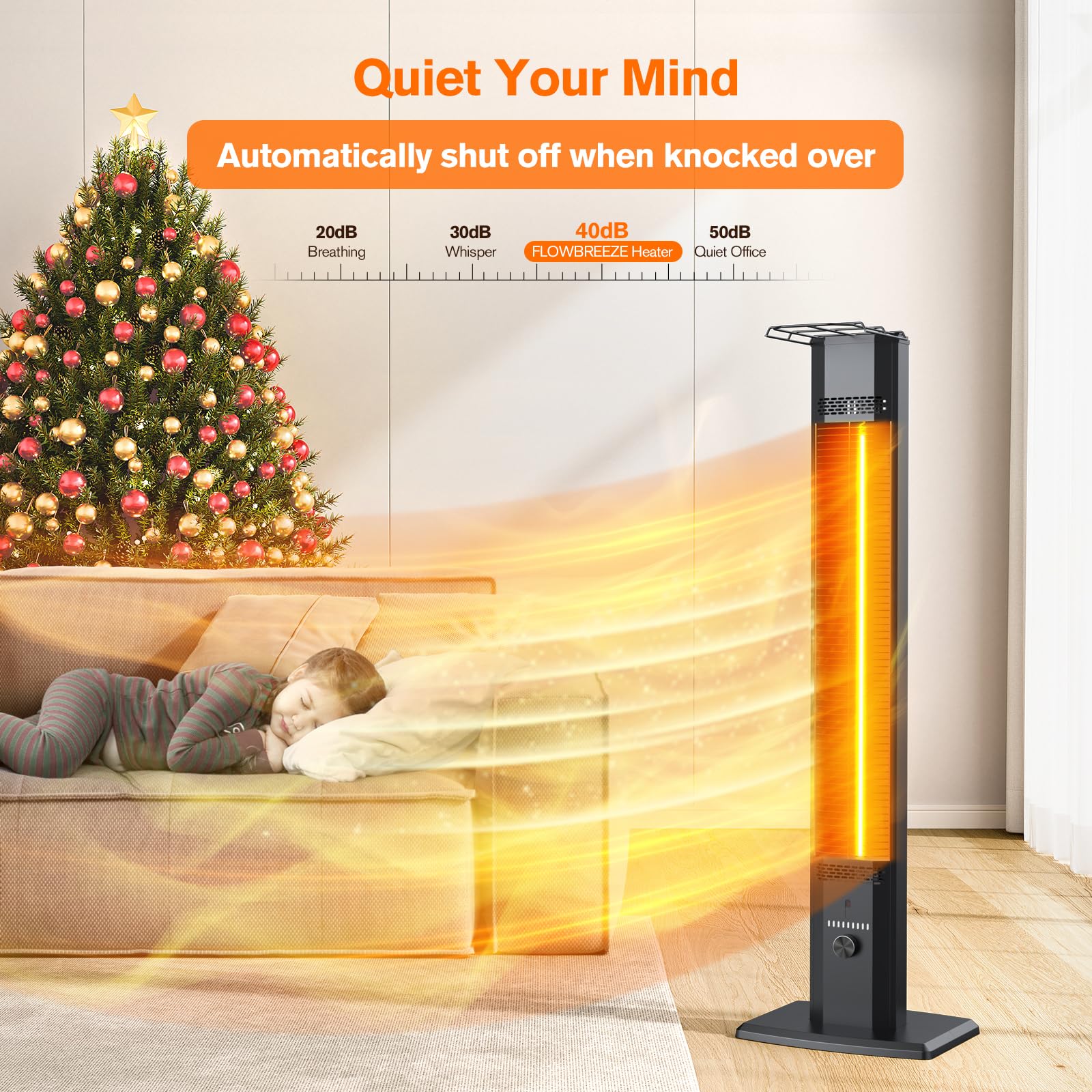 FLOWBREEZE Patio Heater, Portable Outdoor Heater, 1200W, 3S Instant Heating, Infrared Heater with 60°Oscillating, 180min Timer, Tip-over Protection, Super Quiet Electric Heaters for Indoor Outdoor Use - CookCave