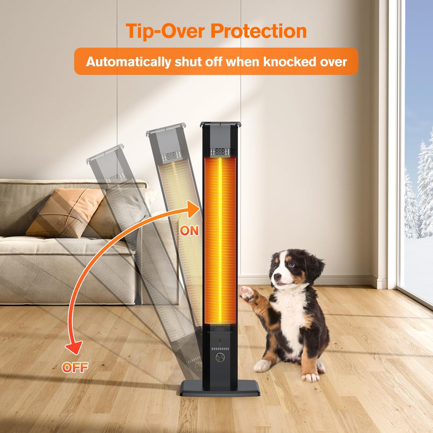 FLOWBREEZE Patio Heater, Portable Outdoor Heater, 1200W, 3S Instant Heating, Infrared Heater with 60°Oscillating, 180min Timer, Tip-over Protection, Super Quiet Electric Heaters for Indoor Outdoor Use - CookCave