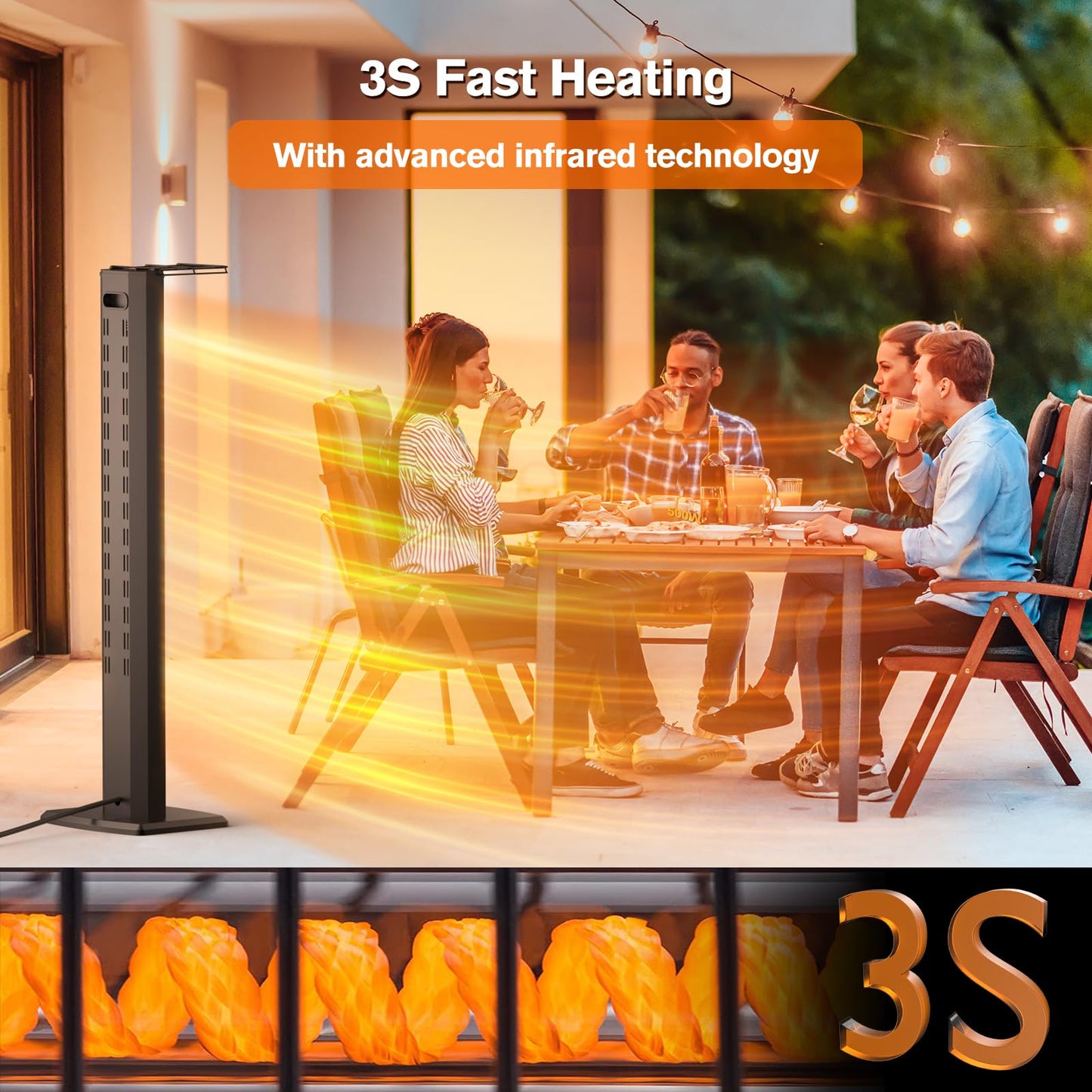 FLOWBREEZE Patio Heater, Portable Outdoor Heater, 1200W, 3S Instant Heating, Infrared Heater with 60°Oscillating, 180min Timer, Tip-over Protection, Super Quiet Electric Heaters for Indoor Outdoor Use - CookCave