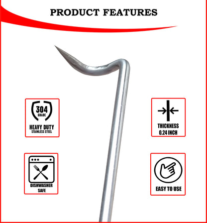 Food Flipper & Turners - Pigtail Flipper - 16 and 12 Inches BBQ Meat Turners - Long & Short 304 Stainless Steel Hook - Meat, Fish, Vegetable Cooking Set - BBQ Accessories - Barbecue Tongs - BBQ Fork - CookCave