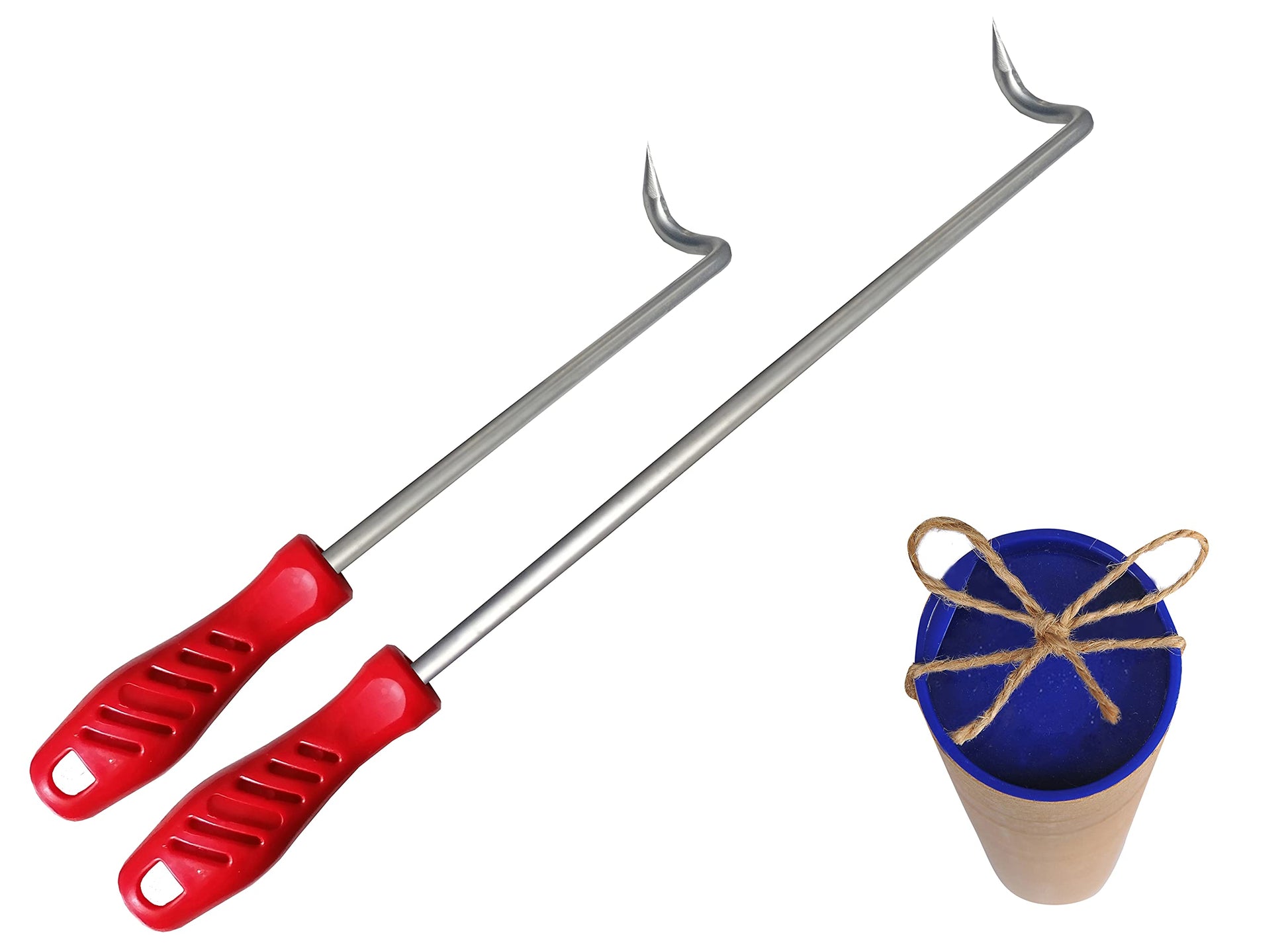 Food Flipper & Turners - Pigtail Flipper - 16 and 12 Inches BBQ Meat Turners - Long & Short 304 Stainless Steel Hook - Meat, Fish, Vegetable Cooking Set - BBQ Accessories - Barbecue Tongs - BBQ Fork - CookCave