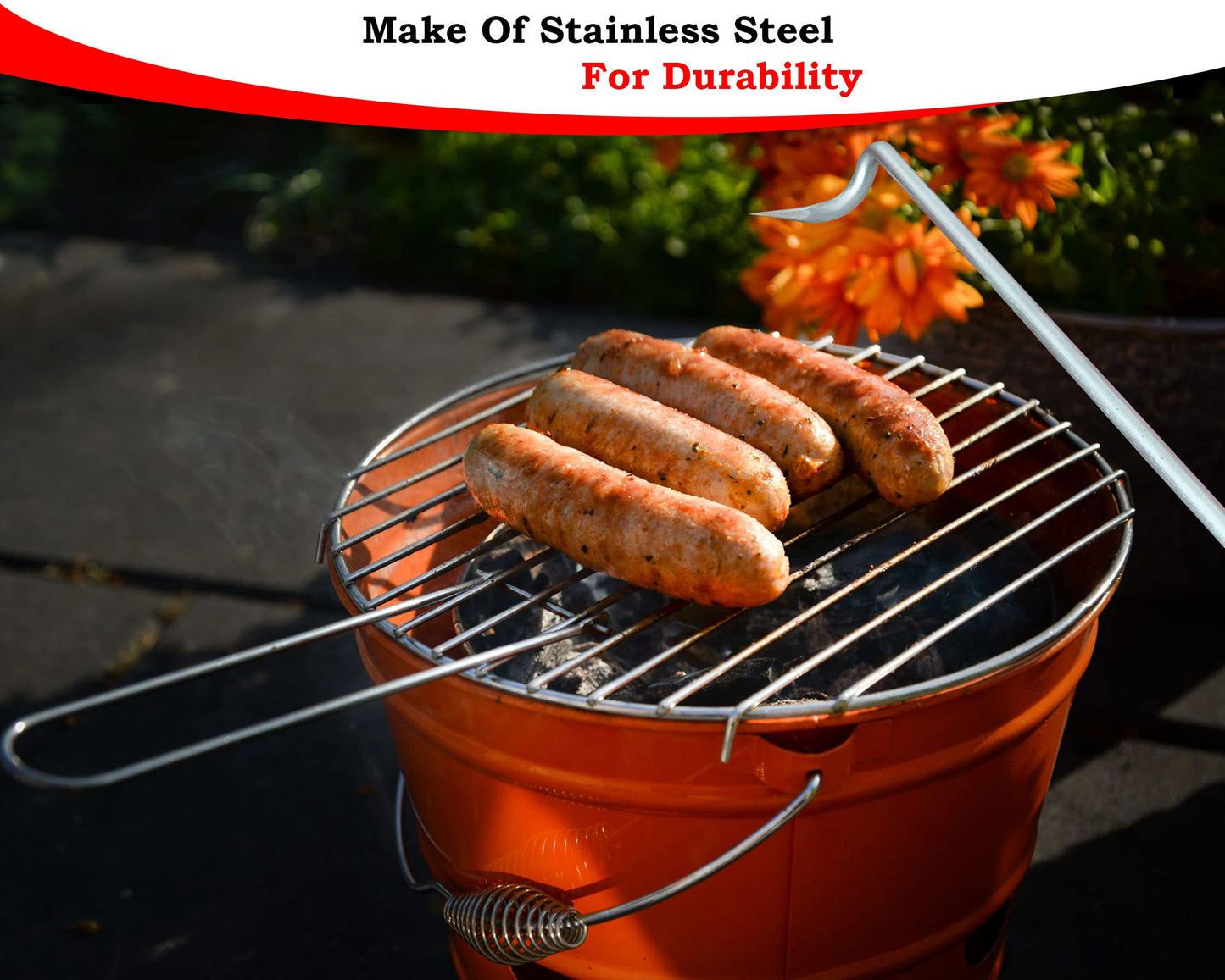 Food Flipper & Turners - Pigtail Flipper - 16 and 12 Inches BBQ Meat Turners - Long & Short 304 Stainless Steel Hook - Meat, Fish, Vegetable Cooking Set - BBQ Accessories - Barbecue Tongs - BBQ Fork - CookCave