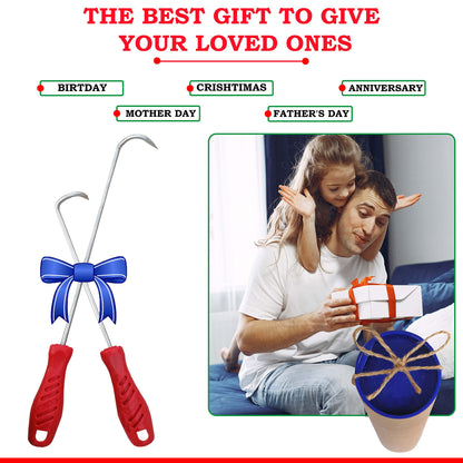 Food Flipper & Turners - Pigtail Flipper - 16 and 12 Inches BBQ Meat Turners - Long & Short 304 Stainless Steel Hook - Meat, Fish, Vegetable Cooking Set - BBQ Accessories - Barbecue Tongs - BBQ Fork - CookCave