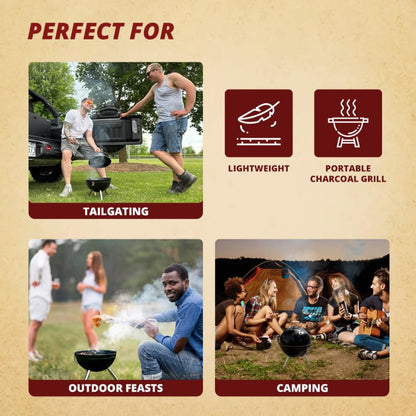 Freedom Stove 12 Inch Portable Outdoor Charcoal Grill - Lightweight - Latching Lid - Tailgating, Camping, Family Gatherings - Black - CookCave