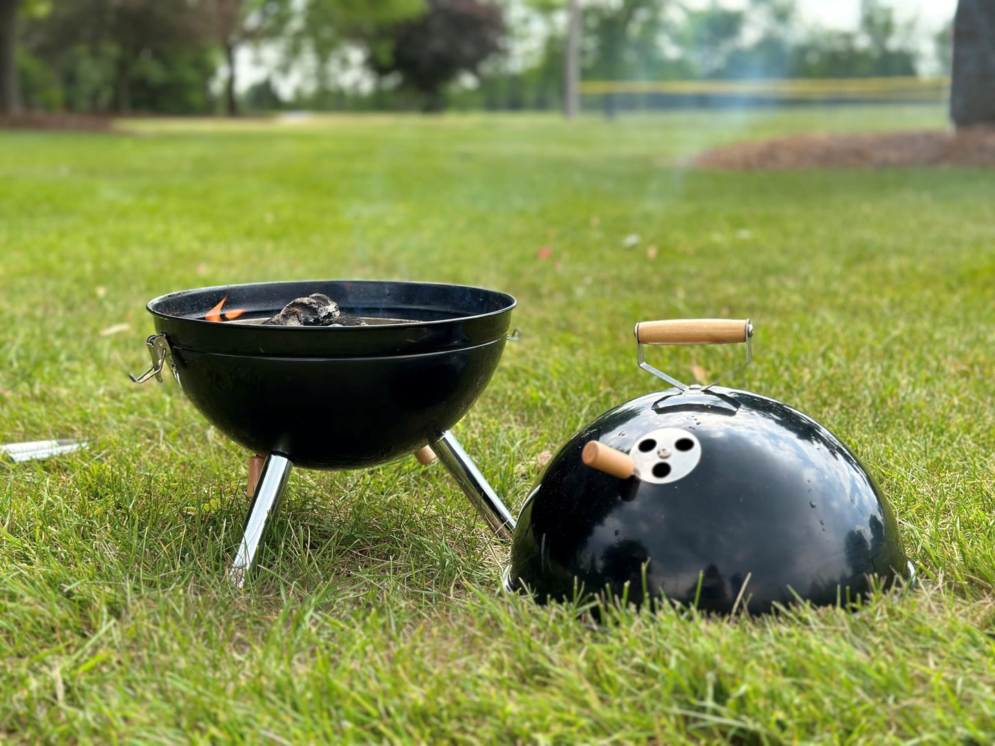 Freedom Stove 12 Inch Portable Outdoor Charcoal Grill - Lightweight - Latching Lid - Tailgating, Camping, Family Gatherings - Black - CookCave