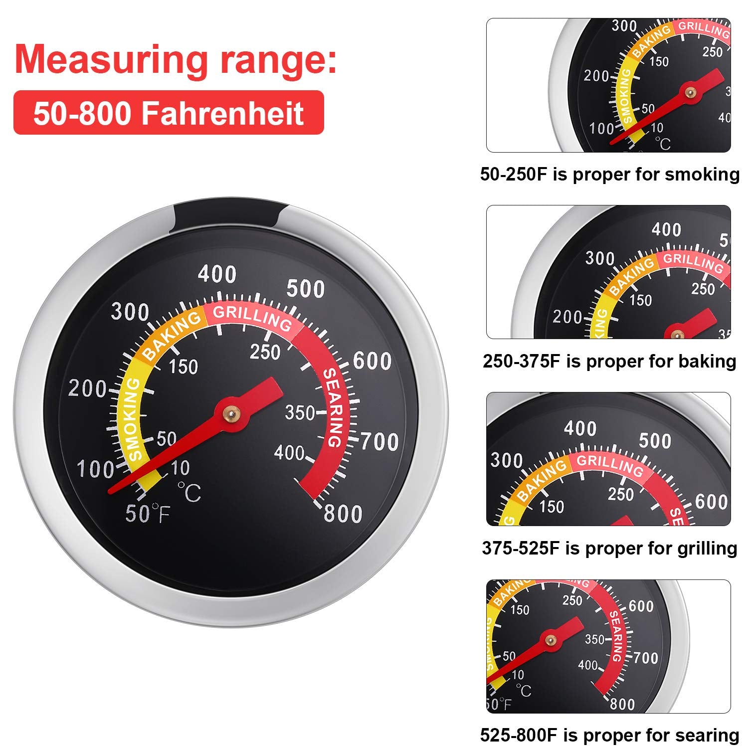 Frienda 3 Packs Charcoal Grill Temperature Gauge Thermometer Gauge Wood Barbecue Charcoal Grill Thermometer Heat Indicator for Lamb Beef Meat Cooking, 2-3/8 Inch Dial and 2-7/8 Inch Stem - CookCave