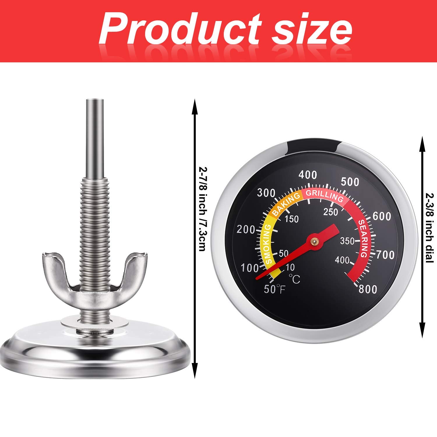 Frienda 3 Packs Charcoal Grill Temperature Gauge Thermometer Gauge Wood Barbecue Charcoal Grill Thermometer Heat Indicator for Lamb Beef Meat Cooking, 2-3/8 Inch Dial and 2-7/8 Inch Stem - CookCave