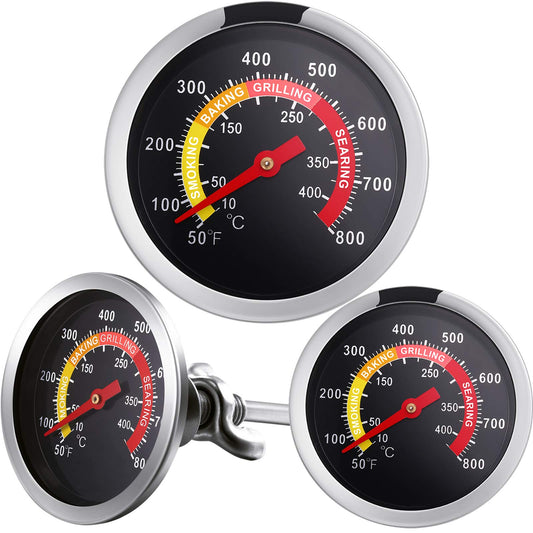 Frienda 3 Packs Charcoal Grill Temperature Gauge Thermometer Gauge Wood Barbecue Charcoal Grill Thermometer Heat Indicator for Lamb Beef Meat Cooking, 2-3/8 Inch Dial and 2-7/8 Inch Stem - CookCave