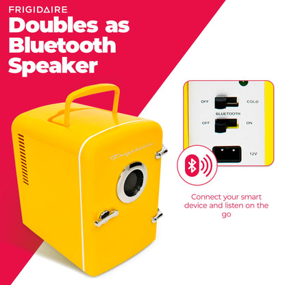 Frigidaire Curtis EFMIS151 Mini Portable Compact Personal Cooler Fridge, 4 Liter Capacity, 6 Cans, Makeup, Skincare, Freon-Free & Eco Friendly, Includes Home Plug & 12V Car Charger, Yellow - CookCave