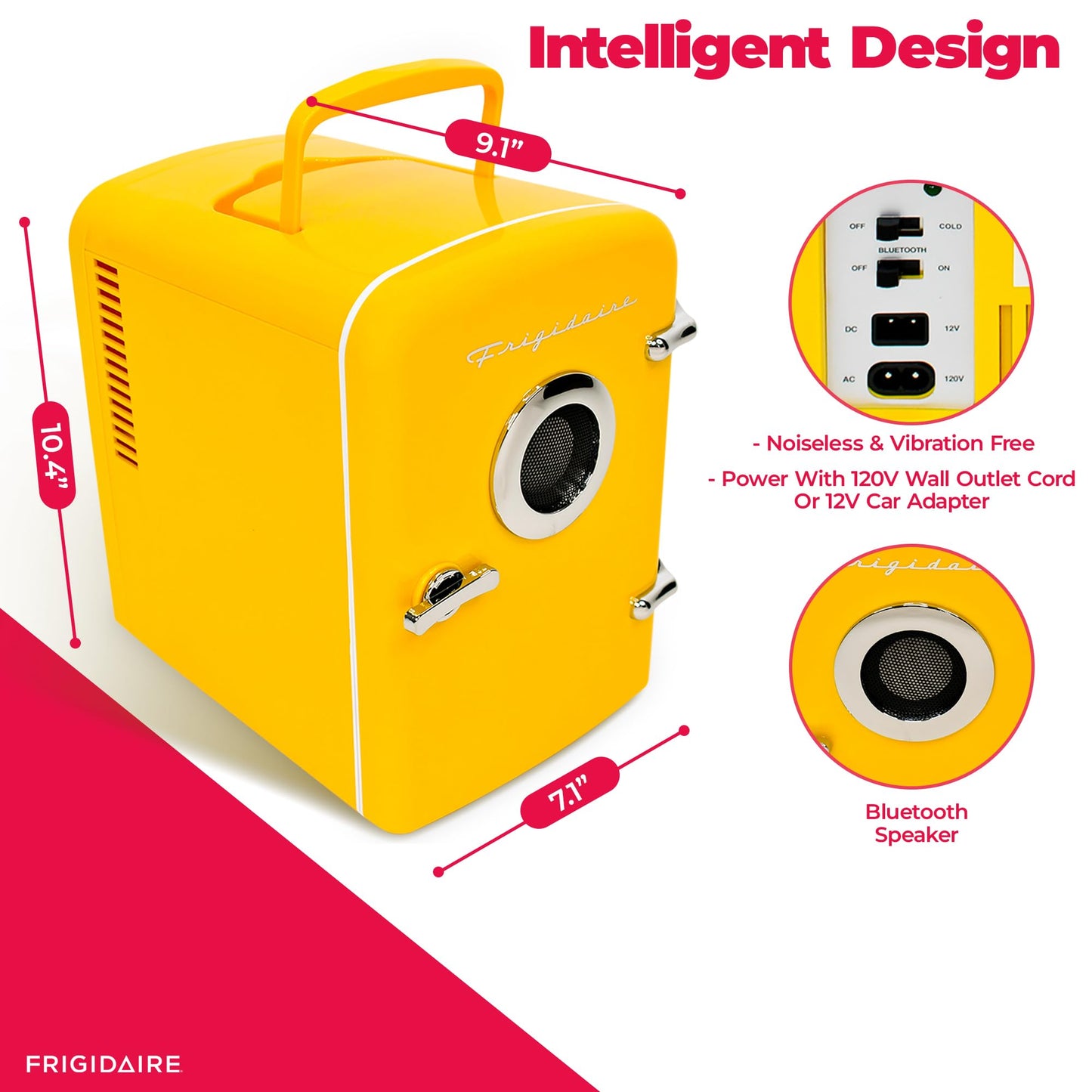 Frigidaire Curtis EFMIS151 Mini Portable Compact Personal Cooler Fridge, 4 Liter Capacity, 6 Cans, Makeup, Skincare, Freon-Free & Eco Friendly, Includes Home Plug & 12V Car Charger, Yellow - CookCave