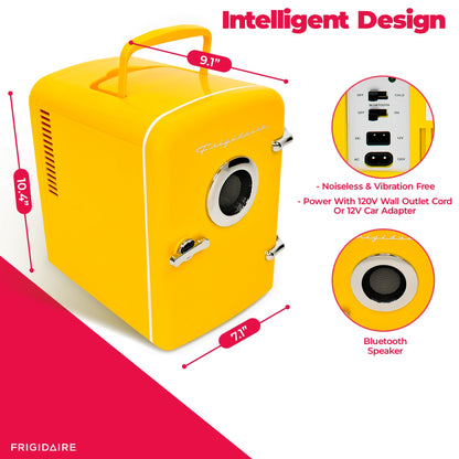 Frigidaire Curtis EFMIS151 Mini Portable Compact Personal Cooler Fridge, 4 Liter Capacity, 6 Cans, Makeup, Skincare, Freon-Free & Eco Friendly, Includes Home Plug & 12V Car Charger, Yellow - CookCave