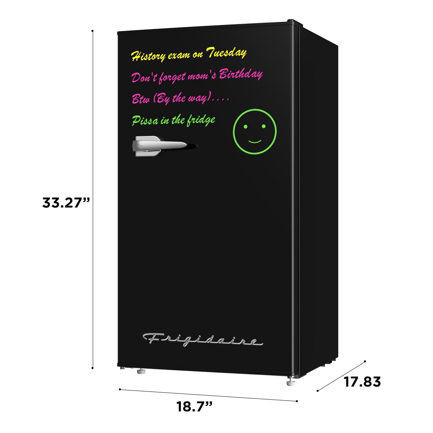 Frigidaire EFR331 Single Door Compact Refrigerator - Adjustable Thermostat Control - Reversible Doors - Front Blackboard, Write and Erase - Ideal for Dorm, Office, RV, Room - Black, 3.2 Cubic Feet - CookCave