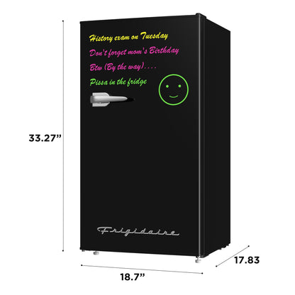 Frigidaire EFR331 Single Door Compact Refrigerator - Adjustable Thermostat Control - Reversible Doors - Front Blackboard, Write and Erase - Ideal for Dorm, Office, RV, Room - Black, 3.2 Cubic Feet - CookCave