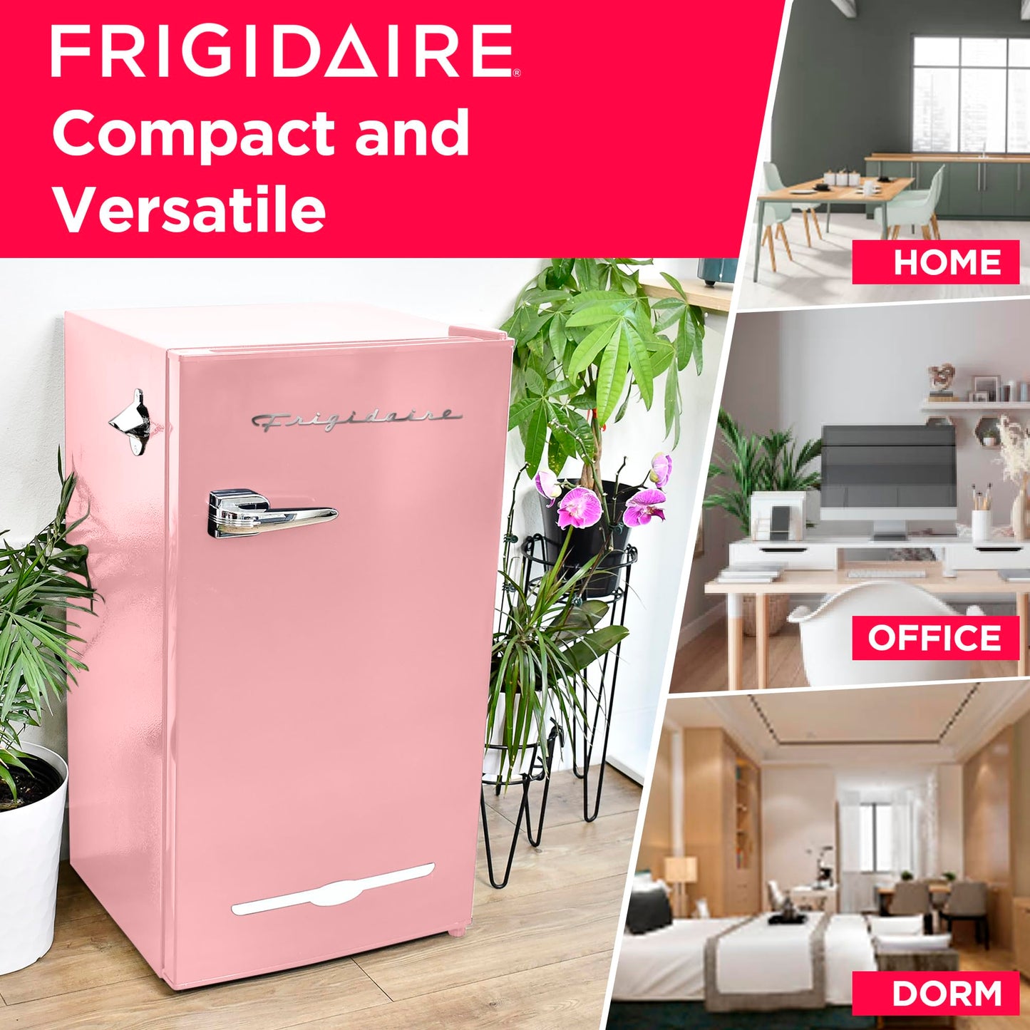 Frigidaire EFR376 Retro Bar Fridge Refrigerator with Side Bottle Opener, 3.2 cu. Ft, Pink/Coral - CookCave