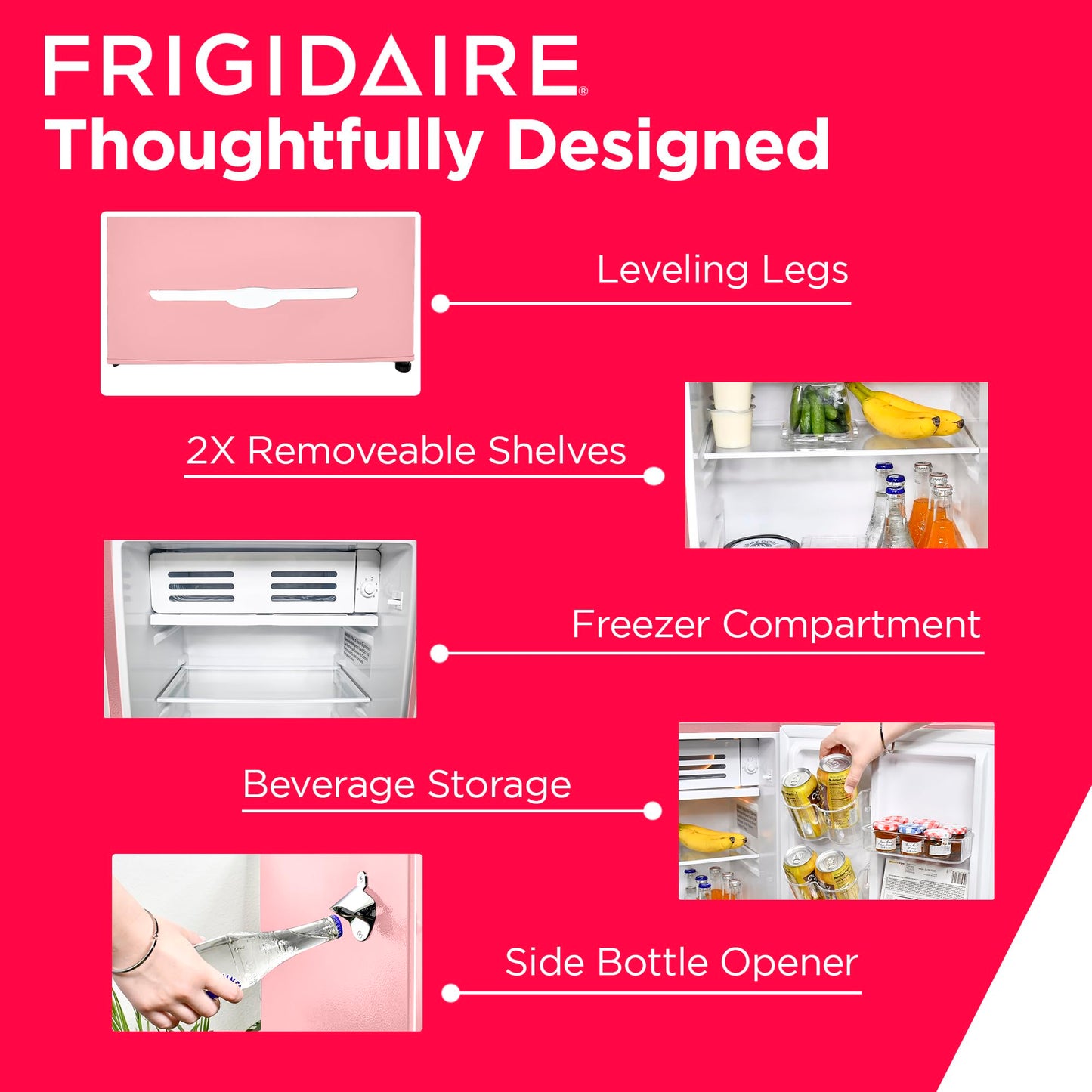 Frigidaire EFR376 Retro Bar Fridge Refrigerator with Side Bottle Opener, 3.2 cu. Ft, Pink/Coral - CookCave