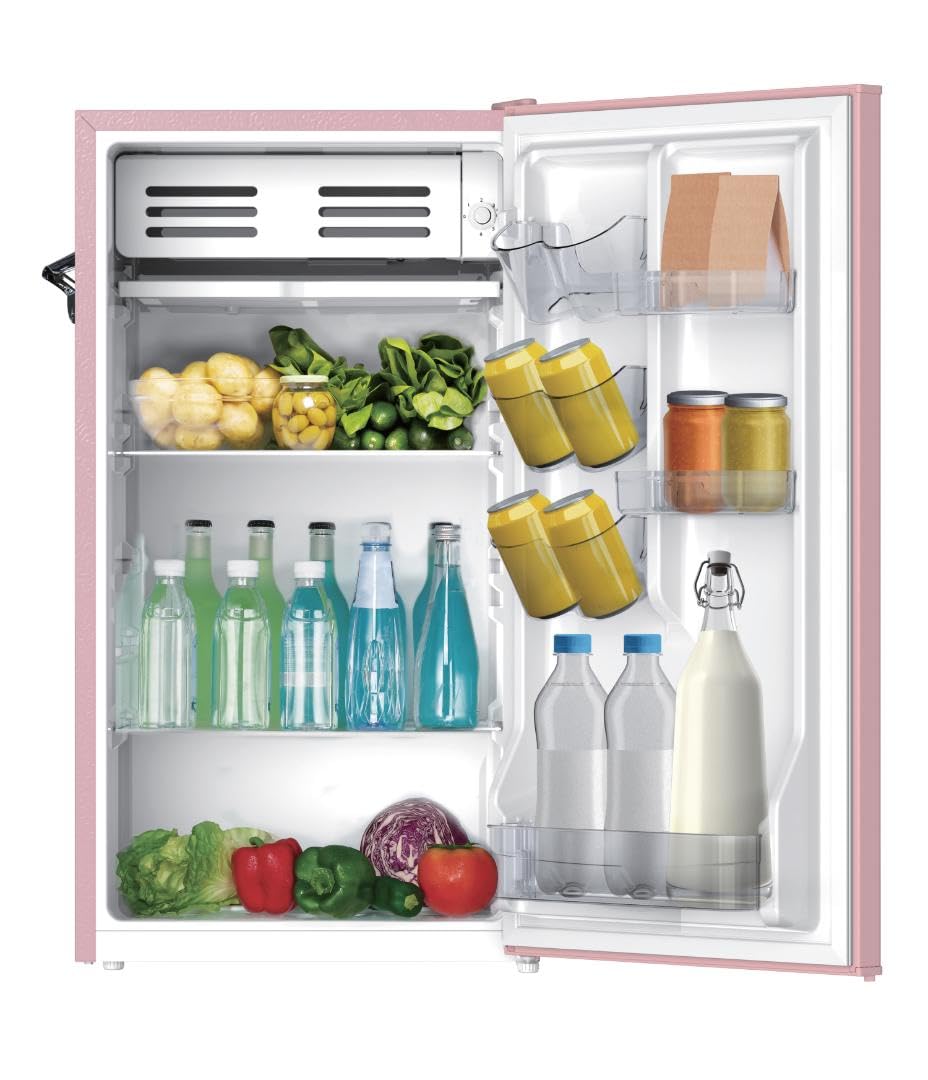 Frigidaire EFR376 Retro Bar Fridge Refrigerator with Side Bottle Opener, 3.2 cu. Ft, Pink/Coral - CookCave