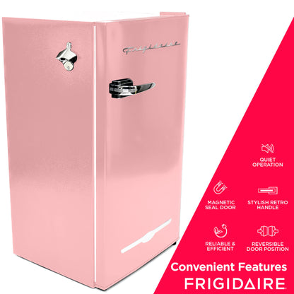 Frigidaire EFR376 Retro Bar Fridge Refrigerator with Side Bottle Opener, 3.2 cu. Ft, Pink/Coral - CookCave