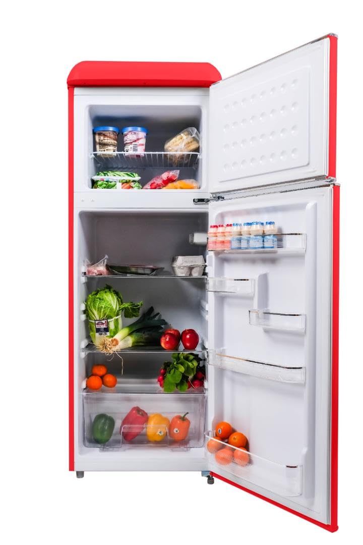 Frigidaire EFR756, 2 Door Apartment Size RETRO Refrigerator with Top Freezer, Chrome Handles, 7.5 cu ft - CookCave
