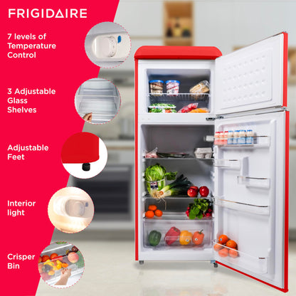 Frigidaire EFR756, 2 Door Apartment Size RETRO Refrigerator with Top Freezer, Chrome Handles, 7.5 cu ft - CookCave