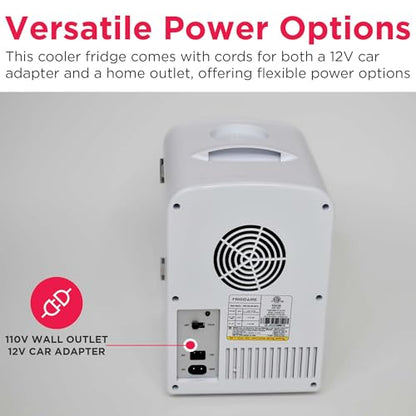 Frigidaire Mini Portable Compact Personal Fridge Cooler, 4 Liter Capacity Chills Six 12 oz Cans, 100% Freon-Free & Eco Friendly, Includes Plugs for Home Outlet & 12V Car Charger - White - CookCave