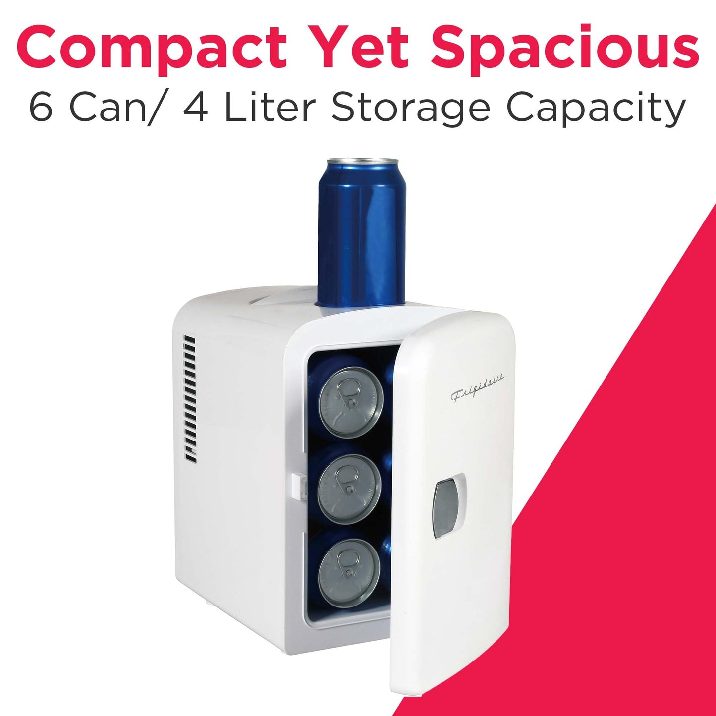 Frigidaire Mini Portable Compact Personal Fridge Cooler, 4 Liter Capacity Chills Six 12 oz Cans, 100% Freon-Free & Eco Friendly, Includes Plugs for Home Outlet & 12V Car Charger - White - CookCave