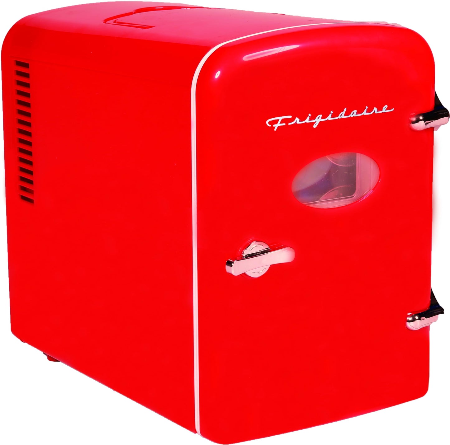 Frigidaire Red Mini Personal Fridge Cooler, 1 Gal Capacity fits Six Cans, Includes Plugs for Home Outlet & DC Charger - 9.9" D x 7.1" W x 10.6" H - CookCave