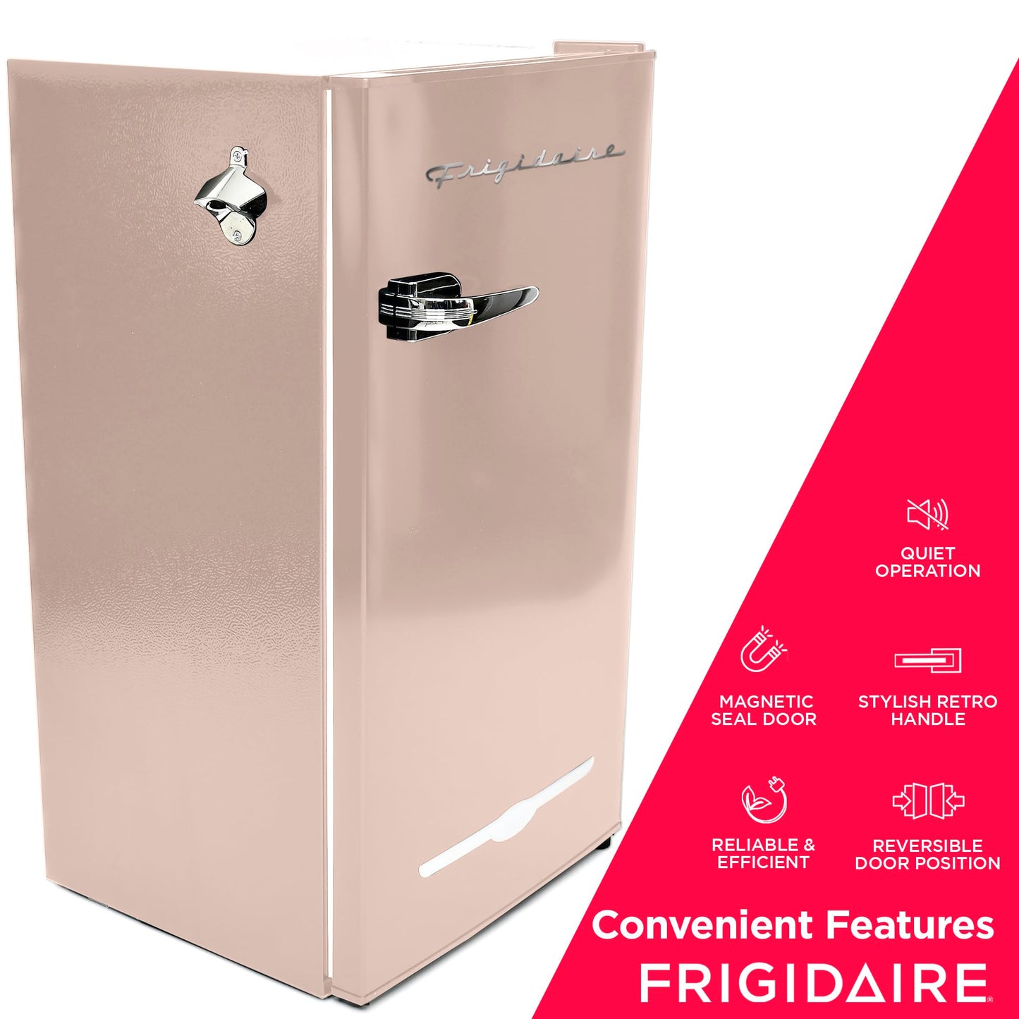 Frigidaire Retro Compact Fridge with Chiller, 3.2 cu ft Countertop Fridge with Built-In Bottle Opener, Compact Refrigerator for Office, Bedroom, Dorm Room or Cabin - 16.5" D x 19" W x 31" H (Coral) - CookCave