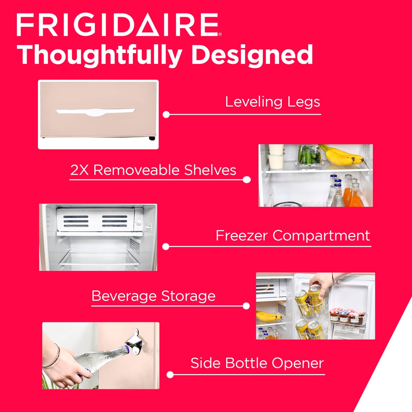 Frigidaire Retro Compact Fridge with Chiller, 3.2 cu ft Countertop Fridge with Built-In Bottle Opener, Compact Refrigerator for Office, Bedroom, Dorm Room or Cabin - 16.5" D x 19" W x 31" H (Coral) - CookCave