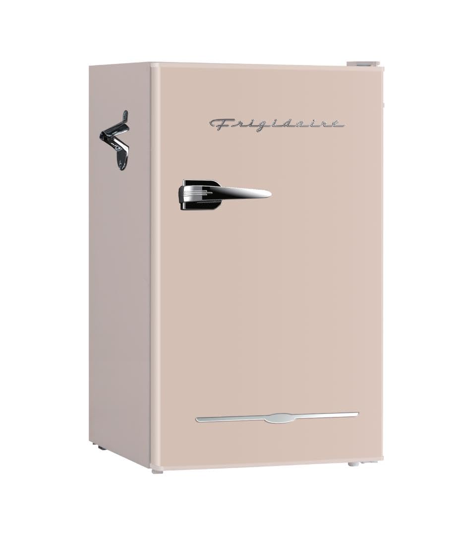 Frigidaire Retro Compact Fridge with Chiller, 3.2 cu ft Countertop Fridge with Built-In Bottle Opener, Compact Refrigerator for Office, Bedroom, Dorm Room or Cabin - 16.5" D x 19" W x 31" H (Coral) - CookCave