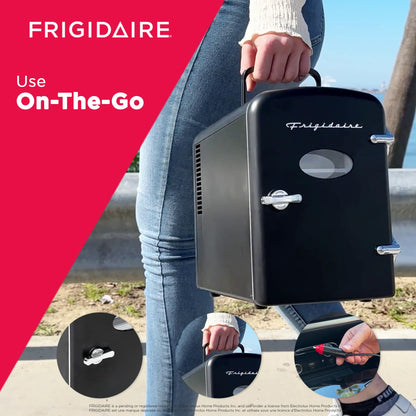 Frigidaire Retro Mini Personal Fridge Cooler, Holds up to 9 Cans, Portable & Compact, AC Plug & 12V Car Charger – Black - CookCave