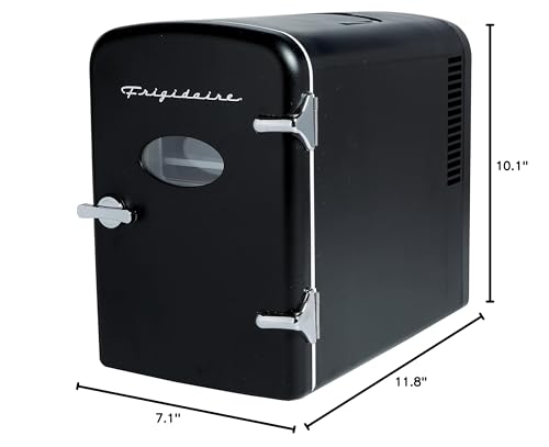 Frigidaire Retro Mini Personal Fridge Cooler, Holds up to 9 Cans, Portable & Compact, AC Plug & 12V Car Charger – Black - CookCave