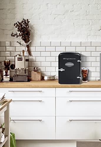 Frigidaire Retro Mini Personal Fridge Cooler, Holds up to 9 Cans, Portable & Compact, AC Plug & 12V Car Charger – Black - CookCave