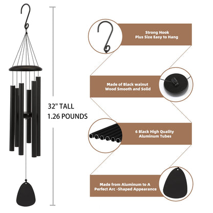 FSVGYY Wind-Chimes-Outdoor-Large-Decor, Deep Tone Soothing Melodic Tones Windchimes, Wind Chimes for Outside, Memorial Wind Chime Best Gift for Mom Women Grandma Neighbors（32" Black） - CookCave