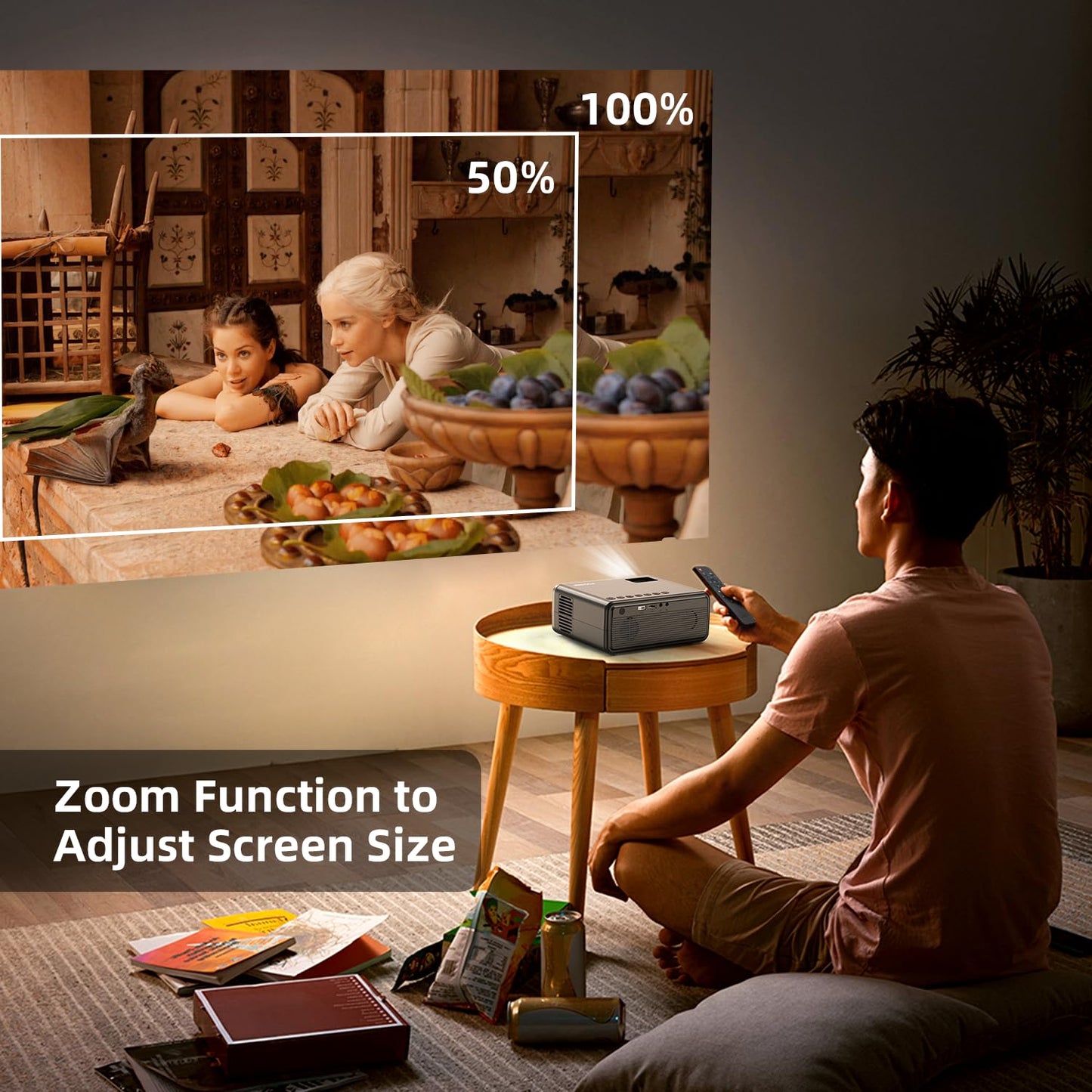 FUDONI Projector with WiFi and Bluetooth 4K Supported, Upgraded Outdoor Movie Projectors Native 1080P FHD 12000L, Video Proyector for Home Theater, Compatible w/HDMI/USB/iOS/Android/Windows/TV Stick - CookCave