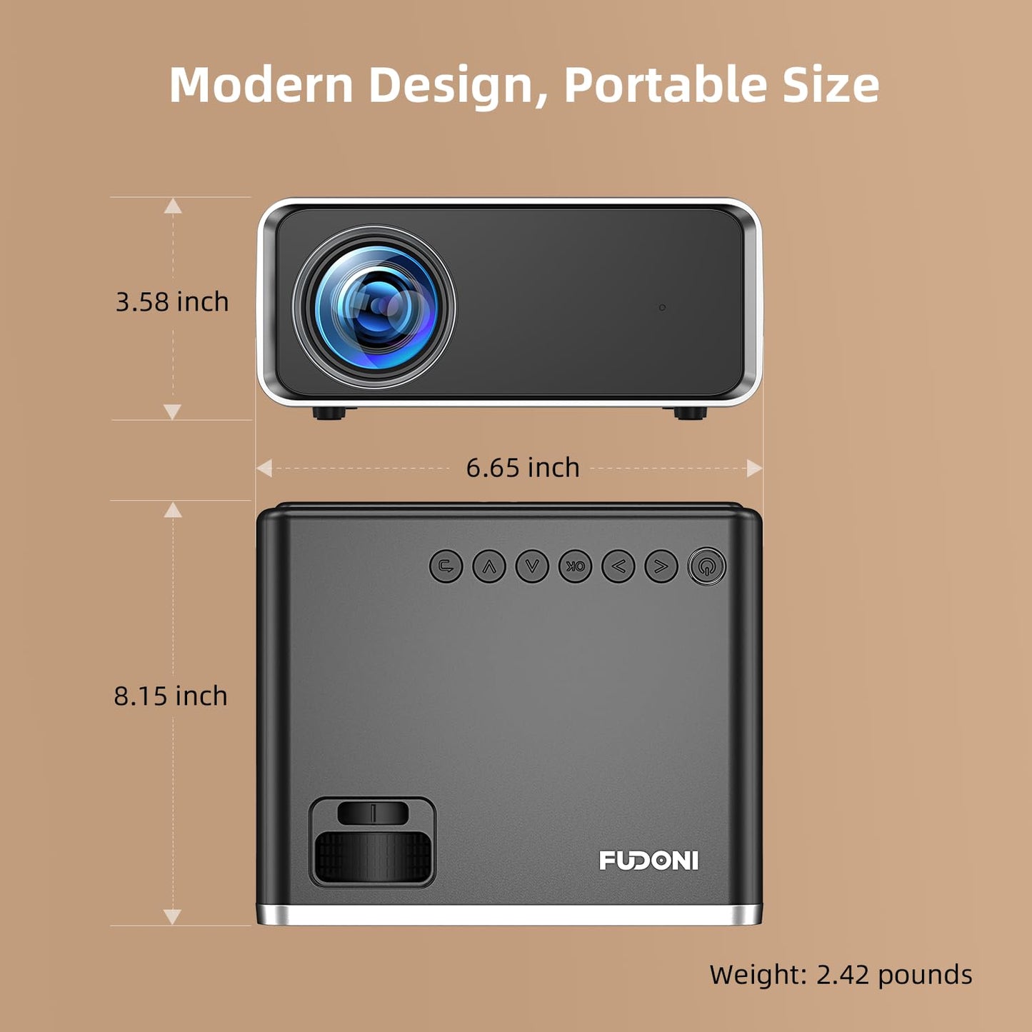 FUDONI Projector with WiFi and Bluetooth 4K Supported, Upgraded Outdoor Movie Projectors Native 1080P FHD 12000L, Video Proyector for Home Theater, Compatible w/HDMI/USB/iOS/Android/Windows/TV Stick - CookCave
