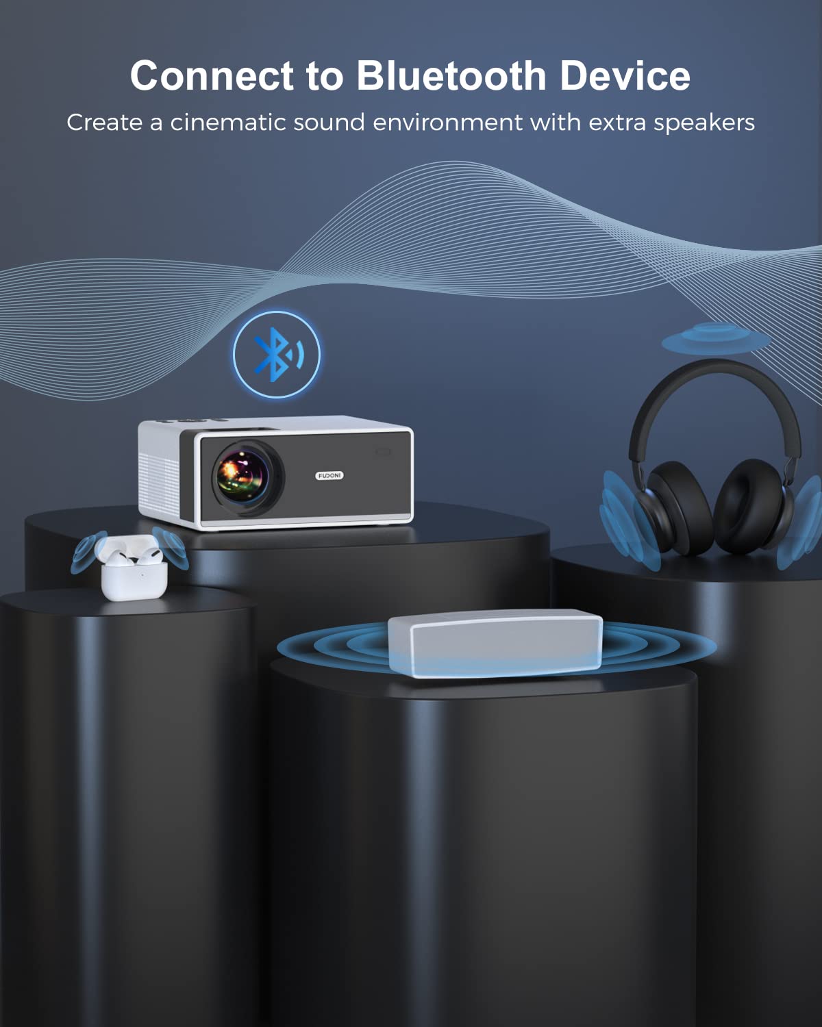 FUDONI Projector with WiFi and Bluetooth, Outdoor Portable 4K Support Projector 18000L HD 1080P Max 300" Display Zoom, Movie Video Home Theater Projector Compatible w/HDMI/USB/Phone/Laptop/TV Stick - CookCave