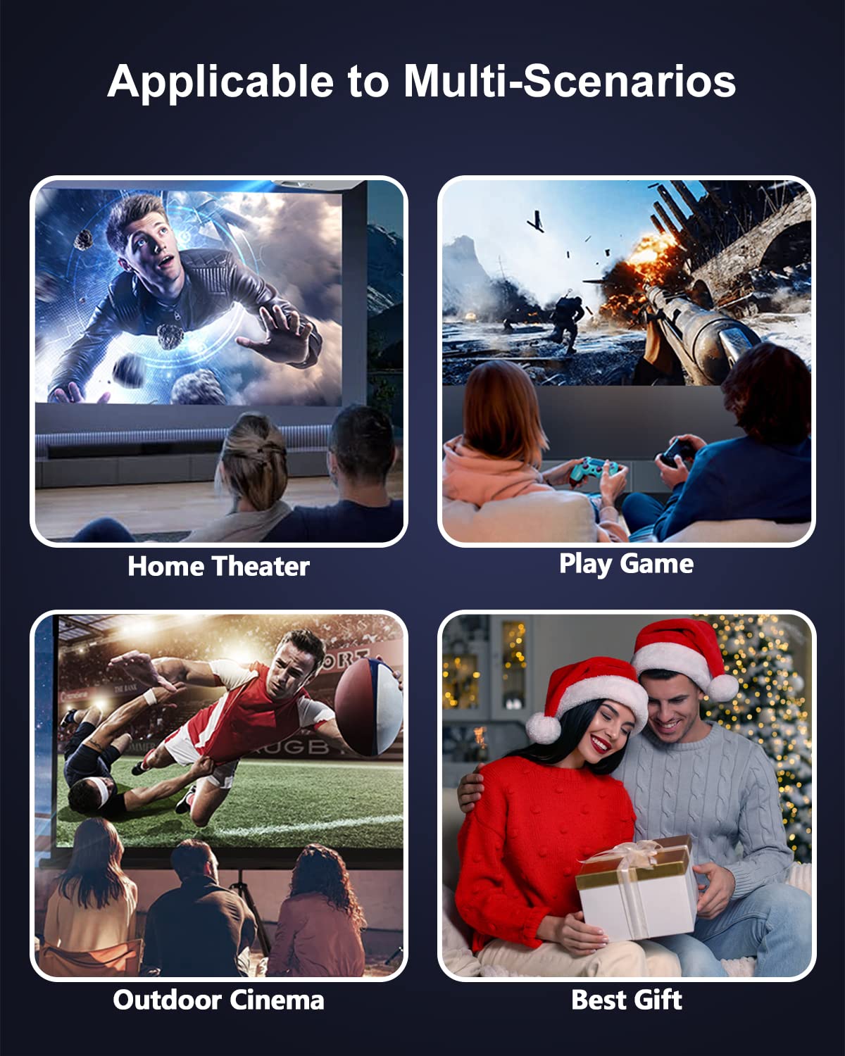 FUDONI Projector with WiFi and Bluetooth, Outdoor Portable 4K Support Projector 18000L HD 1080P Max 300" Display Zoom, Movie Video Home Theater Projector Compatible w/HDMI/USB/Phone/Laptop/TV Stick - CookCave