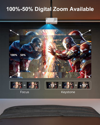 FUDONI Projector with WiFi and Bluetooth, Outdoor Portable 4K Support Projector 18000L HD 1080P Max 300" Display Zoom, Movie Video Home Theater Projector Compatible w/HDMI/USB/Phone/Laptop/TV Stick - CookCave