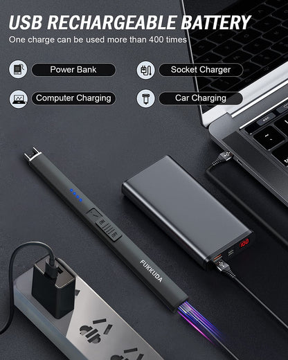 FUKKUDA Electric Candle Lighter with Safety Switch - USB Rechargeable Windproof & Flameless Plasma Arc Lighter for Easter Basket Stuffers (Obsidian Black) - CookCave