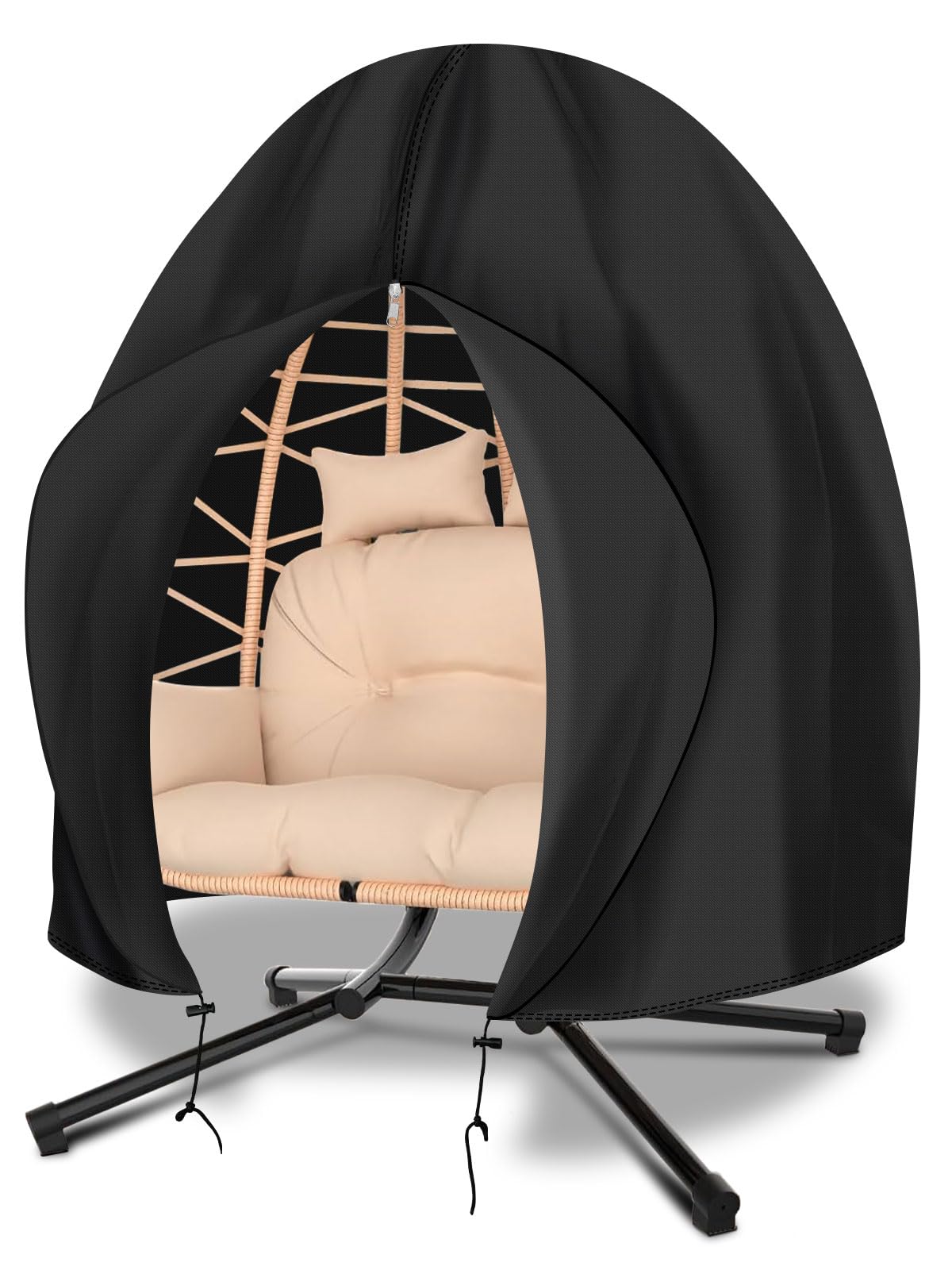Funshot Patio Egg Chair Cover Waterproof, 91” x 80” Double Egg Chair Cover, Extra Large Hanging Swing Egg Chair Covers for Outdoor Furniture, Windproof, Black - CookCave