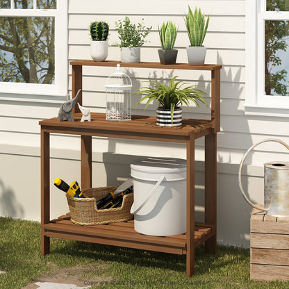 Furinno FG17478 Tioman Outdoor Patio Furniture Hardwood Potting Bench, Natural - CookCave