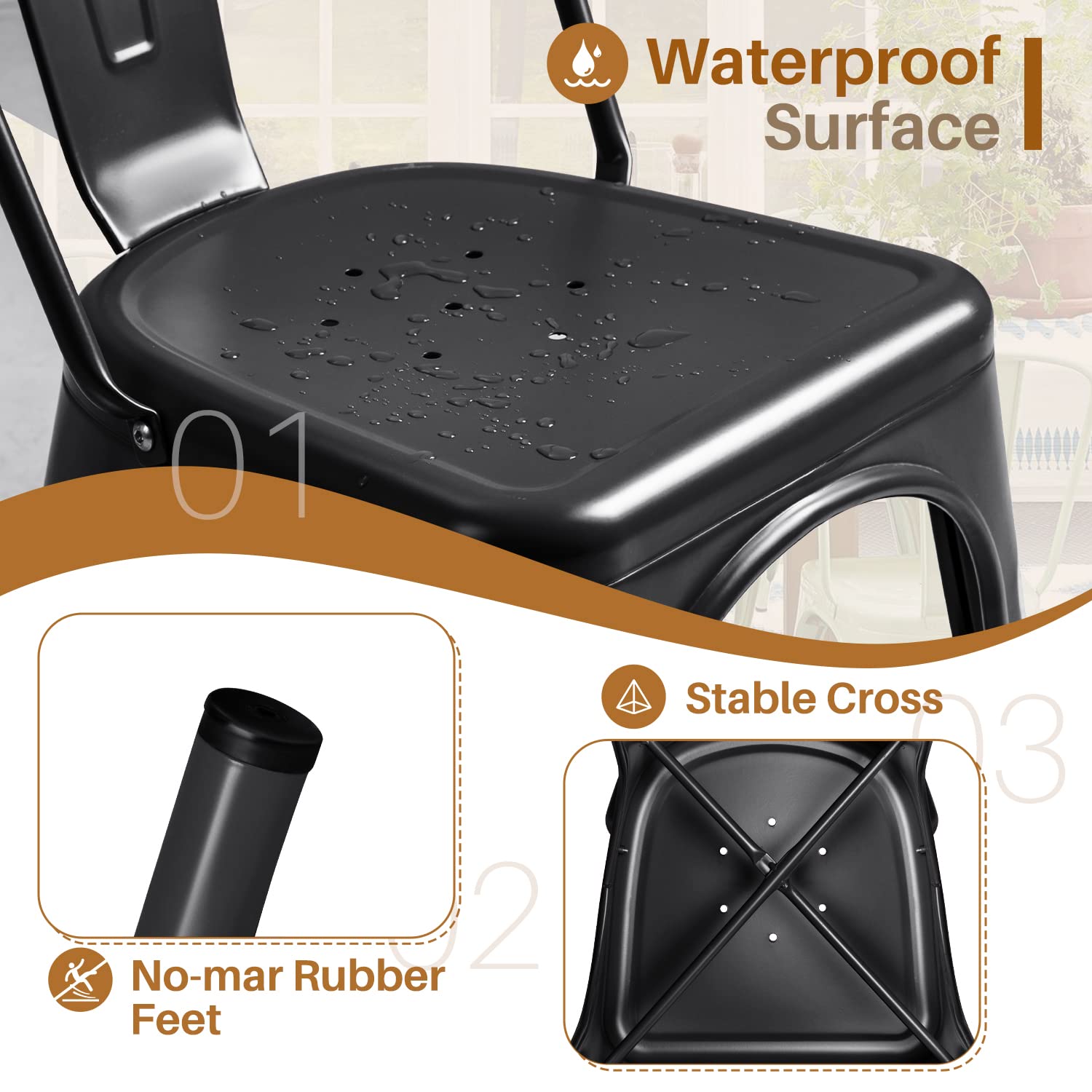 Furmax Metal Dining Chair Indoor-Outdoor Use Stackable Classic Trattoria Chair Chic Dining Bistro Cafe Side Metal Chairs Set of 4 (Black) - CookCave