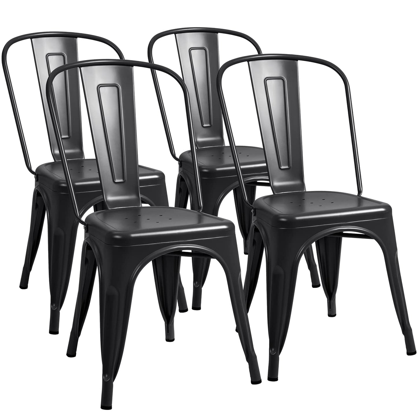 Furmax Metal Dining Chair Indoor-Outdoor Use Stackable Classic Trattoria Chair Chic Dining Bistro Cafe Side Metal Chairs Set of 4 (Black) - CookCave