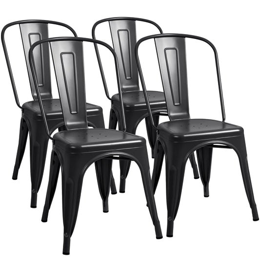 Furmax Metal Dining Chair Indoor-Outdoor Use Stackable Classic Trattoria Chair Chic Dining Bistro Cafe Side Metal Chairs Set of 4 (Black) - CookCave